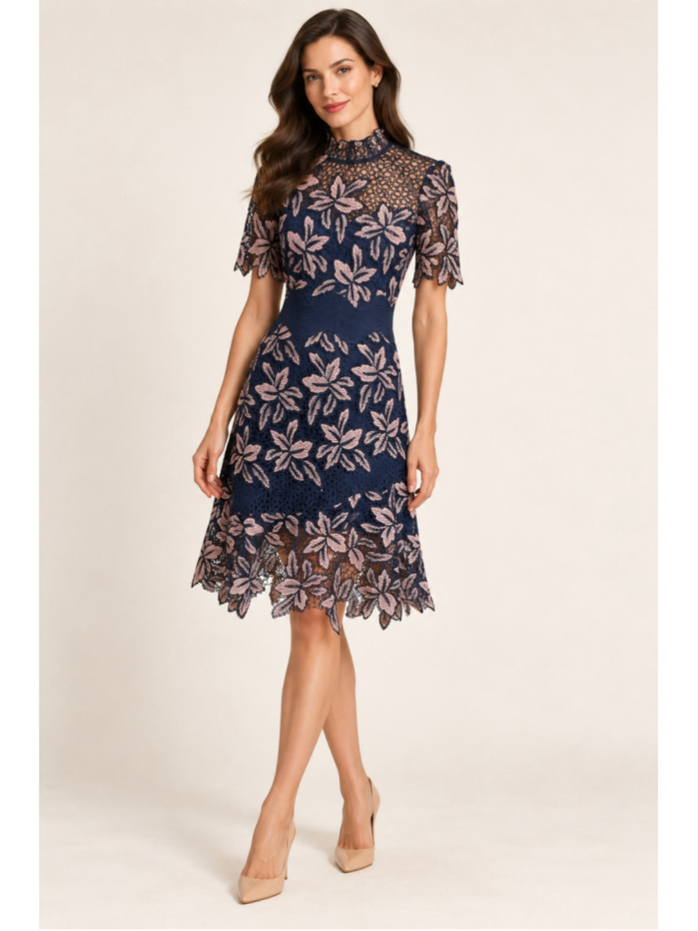 Sea New York Navy Blush Embroidered Guipure Lace Dress Size 6 NWOT